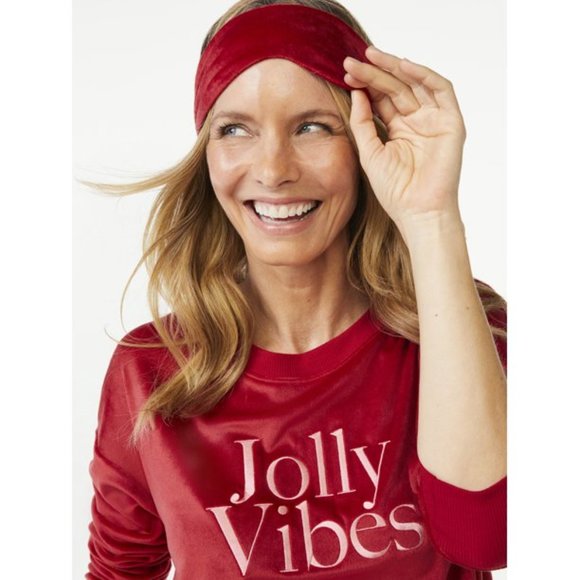 NEW Choose Sz Dark Red Soft Velour JOLLY VIBES Christmas 3 Pc Pajama Lounge Set - Picture 2 of 4